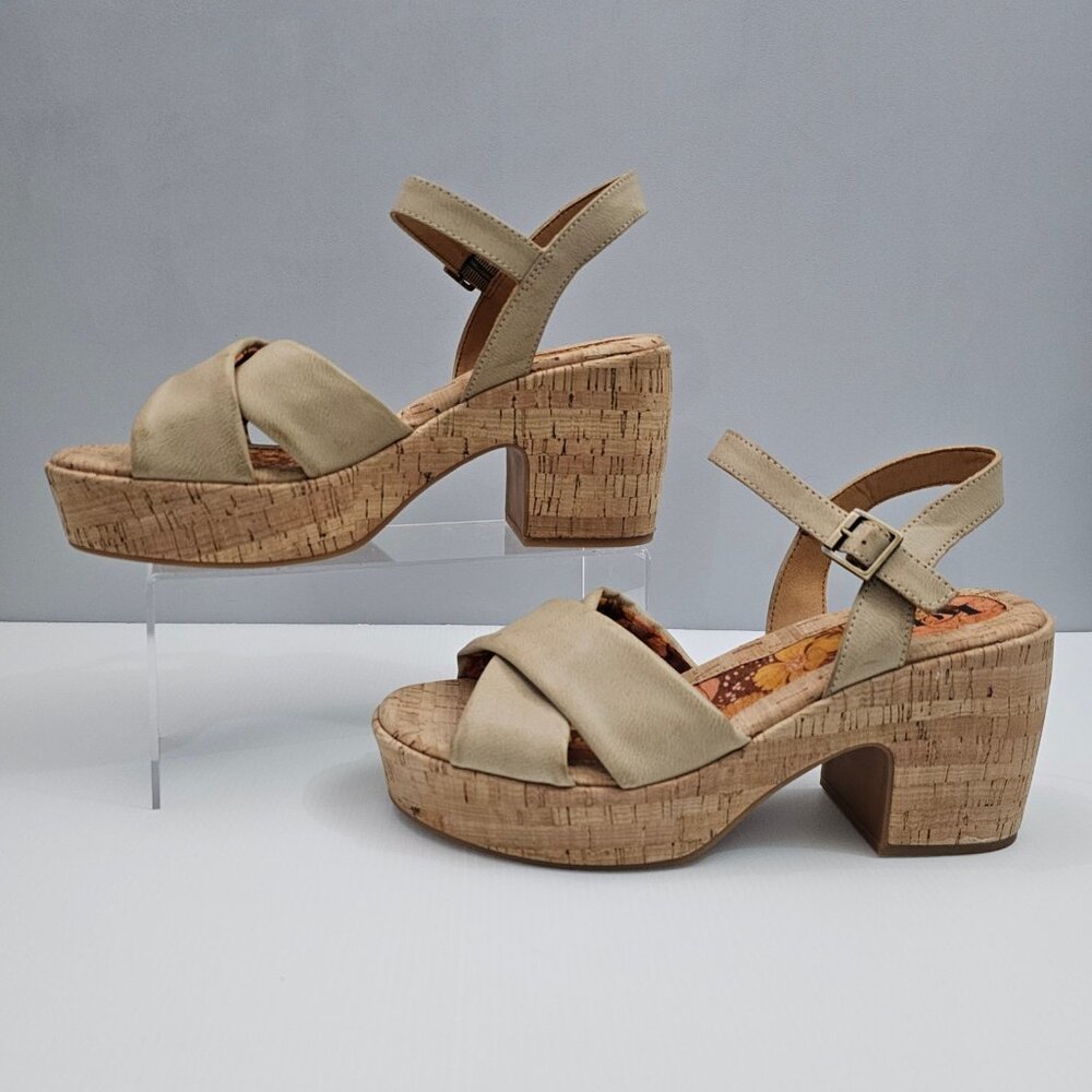 Korks By Kork Ease Calda Platform Sandal Women 10 Beige Cork Chunky Heel Y2K NEW - Picture 2 of 13